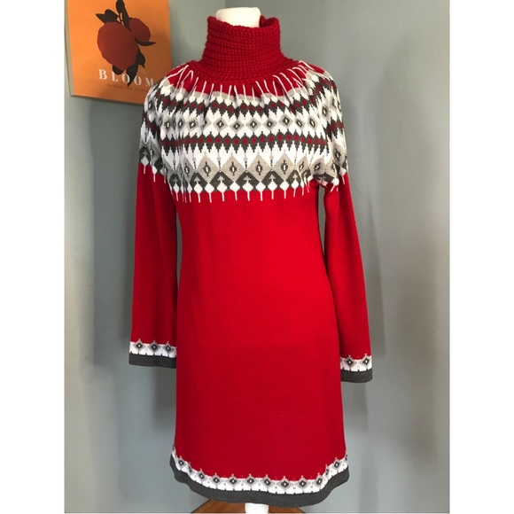 Fobya Dresses & Skirts - Fobya Red Knit Turtle Neck Dress Size L/XL ❤️